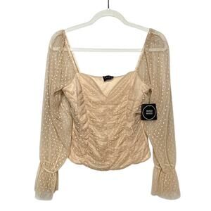 Madi Mase Bordeaux Corset Swiss Dot Cinderella Top Long Sleeve Nude Size Medium